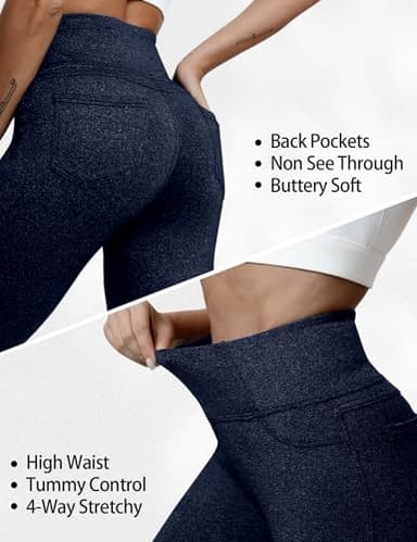 VOOVEEYA Curvy Womens Leggings, High Waisted Yoga Pants with Back Pockets, Tummy Control - Buttery Soft - Stretchy(Navy Charcoal S) - Image 3