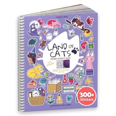 Land of Cats Sticker + Coloring Book (300+ Cat Stickers for Kids & 8 Scenes) by Cupkin, Side by Side Activity Book Design, Cat Sticker Books Kids Ages 4-8, Also Great for Older Boys & Girls - Image 1