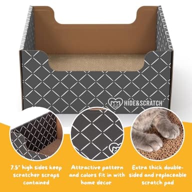 HIDE & SCRATCH Cardboard Cat Scratcher; Cat Scratcher Box and Bed with Refillable Double-Sided Cardboard Scratch Pad for Indoor Cats - Image 3