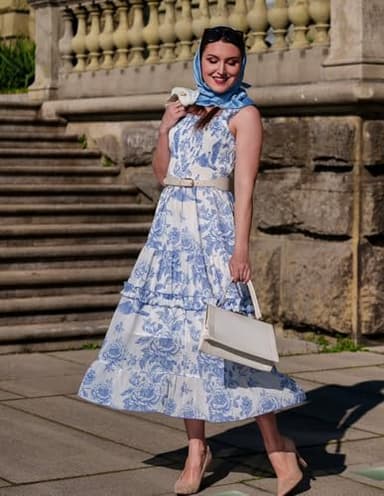 Scarlet Darkness Summer Dresses for Women 2025 Cottagecore Sun Dress Blue Floral Dress Blue M - Image 3