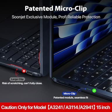 Soonjet Compatible for MacBook Air 15 inch Case M4 2025 2024 2023 M3 M2 [100% Match Official Color] [Ultra Thin Armor] Protective Hard Shell Matte Cover for Laptop A3241 A3114 A2941 - Midnight Clear - Image 7