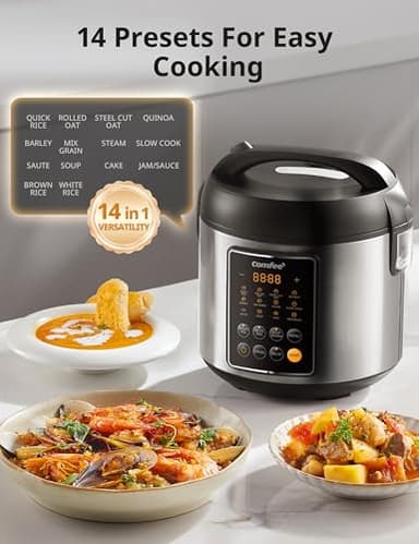 COMFEE' Rice Cooker, 14-in-1 Stainless Steel Multi Cooker, Slow Cooker, Steamer, Sauté, and Warmer, 5.3 QT, 20 Cups Cooked (10 Cups Uncooked), Brown Rice, Quinoa and Oatmeal - Image 2