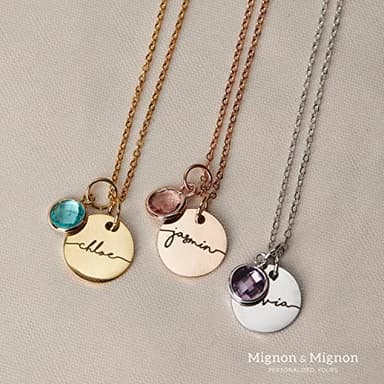 MignonandMignon Birthstone Name Necklace Personalized Jewelry for Women Neckace Gifts for Mom Gold Plated Pendant Charm, Custom Jewelry Grandma Gift Birthday Personalized Gifts for New Moms -CN-BS-SH - Image 5