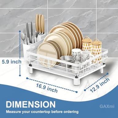 GAXmi Dish Drying Rack Over The Sink Dish Drainer with Drainboard Utensil Holder, 1-Tier White - Image 4
