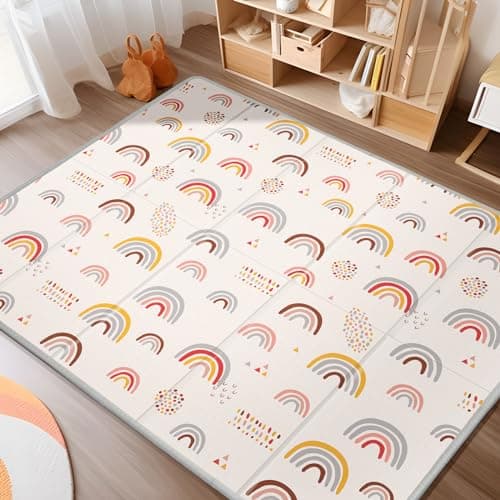 XL Baby Play Mat, 79" X 71" Extra Large Play Mat, Baby Mats for Floor, Waterproof, Anti-Slip Baby Crawling Mat, Soft Foam Mat for Babies and Toddlers, Reversible & Portable Rainbow and Star Pattern - Image 1