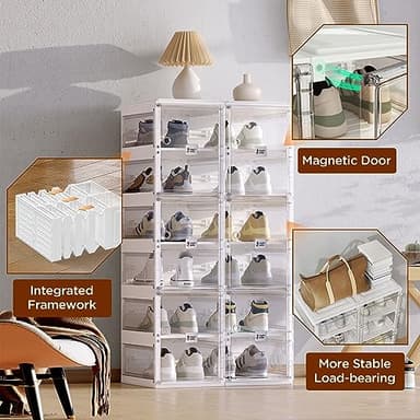 ANTBOX Foldable Shoe Rack,Shoe Organizers for Closet Plastic Shoe Storage Box Space Saving for Entryway, Large Sturdy Stackable Sneaker Cabinet Bins with Magnetic Clear Door 10 Tiers 20 Pairs - Image 6