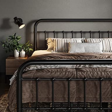 Allewie King Size Metal Platform Bed Frame with Victorian Style Wrought Iron-Art Headboard/Footboard, No Box Spring Required, Black - Image 4