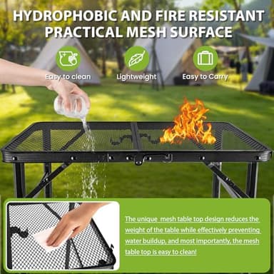 3x2 FT Folding Camping Table Foldable Grill Table for Outdoor BBQ, Metal Portable Camping Grill Stand with Mesh Desktop, Adjustable Height Lightweight BBQ Tables Black - Image 4