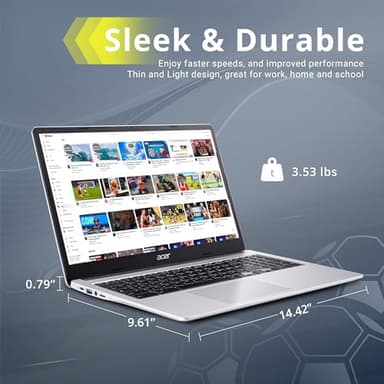 acer Chromebook 315 15.6" FHD Laptop, Intel Celeron N4500, 4GB LPDDR4 RAM, 224GB Storage(64GB eMMC+160GB Docking Station Set), Intel UHD Graphics, HD Webcam, Wi-Fi 6, Chrome OS, Silver - Image 8
