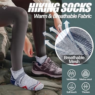 ANTSANG Merino Wool Ankle Hiking Socks Compression Warm Thermal Thick Cushion Winter Running No Show Moisture Wicking Socks Gifts Stocking Stuffers for Women Men 6 Pairs(Dark Mixed,L) - Image 7