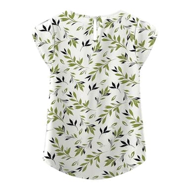 TASAMO Women Chiffon Blouse Round Neck Short Sleeve Top Shirts (Medium, FP Light Green 01) - Image 2