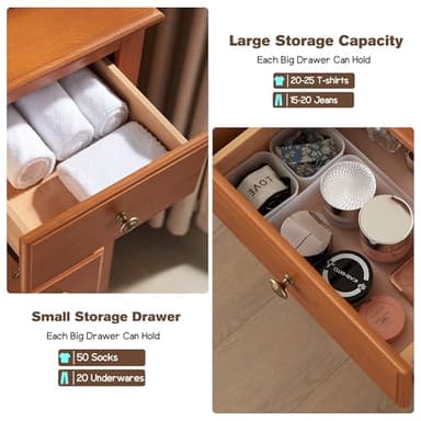 T4TREAM 7 Drawers Dresser Chests for Bedroom, Wood Vintage Chests of Drawers, Rustic Dressers Chset Organizer for Bedroom, Living Room, Hallway, Cherry - Image 3