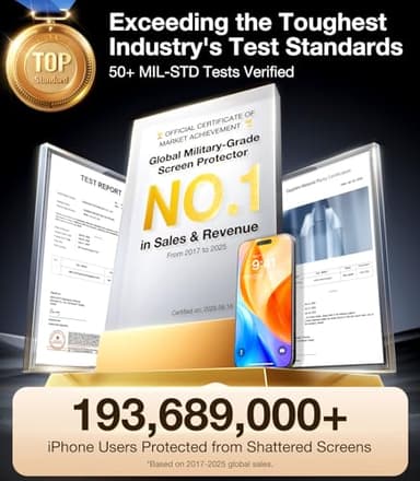 UltraGlass TOP 9H+ Armor for iPhone 17 Pro Screen Protector [NO.1 Military Grade Shatterproof] Screen Protector 17 Pro Tempered Glass 17Pro 6.3" 2025 [Longest Durable] OneStep Installation, 2 Pack - Image 2