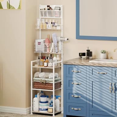 X-cosrack Tall Purse Organizer Storage Rack for Women,6-Tier Floor-Standing Purse Rack Shelf,Narrow & High-Capacity Handbag Organizer,Bag Organizer Stand ＆ Purse Holder Hanger for Small Place,White - Image 7