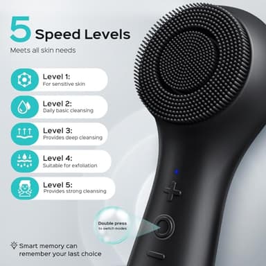 COSLUS Face Scrubber Facial Cleansing Brush: 2 in 1 Spin and Vibration Patented Tech, Silicone Electric Exfoliator Scrubber with Automatic Foaming, Waterproof Face Cleanser Brush for Men and Women - Image 7