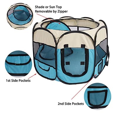 Pet Cat Playpen for Indoor Cats,Portable Pet Dog Playpen,Puppy Small Dog Cat Tent Crates Cage,29x29x16,Blue/Beige,1Pack - Image 3