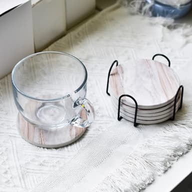 6Pcs Drink Coasters with Holder, Marble Style Ceramic Drink Coaster, Absorbent Coasters Set Suitable for Kinds of Cups, Modern Style Coasters for Coffee Table, 4 Inches - Image 6
