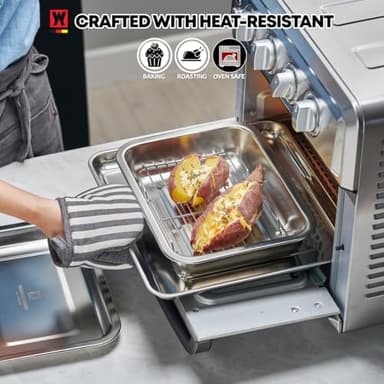 WAGENSTEIGER Stainless Steel Food Prep Container with Rack & Lid (Tray) 2.43 Quart / 2inch Depth, Hotel Pans, Catering Pan, Buffet Party Pans, Roasting Pan, Casserole (1302/No02) - Image 4
