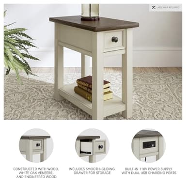 Signature Design by Ashley Bolanburg | Farmhouse Chair-Side End Table – USB Charging Ports, Drawer, Two-Tone Light Brown & Whitewash - Image 4