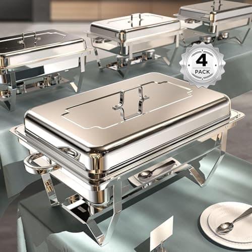 Chafing Dishes for Buffet 4 Pack, 9QT [No Fingers Cut] Roll Edge Designed Chafing Dish Buffet Set [Mirror-Like Polished Finish] Food Warmers for Parties, Birthday, Holiday Parties, Church Events, etc - Image 1