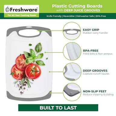 Freshware Cutting Boards for Kitchen, Chopping Board 3-Pack with Different Sizes, Juice Grooves and Non Slip Handles - Reversible, Large Cutting Board Set - Dishwasher Safe - Gray - Image 5