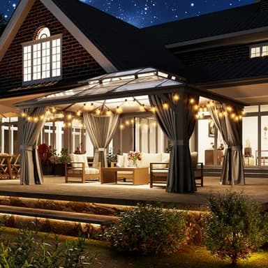 Aoxun 12'x16' Hardtop Gazebo, Aluminum Frame Permanent Pavilion with Curtains and Netting, Outdoor Polycarbonate Double Roof Canopy, Designed for Garden, Lawns, Patio - Image 3