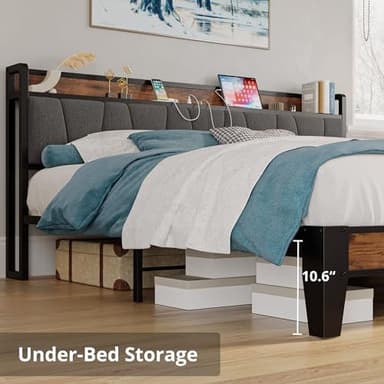 LIKIMIO California King Bed Frames, Storage Headboard with Charging Station, Solid and Stable, Noise Free, No Box Spring Needed, Easy Assembly - Image 5