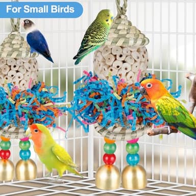 Conure Toys,2PCS Bird Toy Parrot Foraging Shredder Hanging Toys Sola Balls with Bell for Small Parrots Parakeets Cockatiel Conures Love Birds Budgie Cage Toy - Image 6