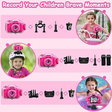 Agoigo Kids Waterproof Camera - Children Underwater HD Video Digital Camcorder, Portable Travel Toy for Toddler - Ideal Christmas Birthday Gifts for Boys Girls Age 3-12 with 32GB Card (Rose Red) - Image 6