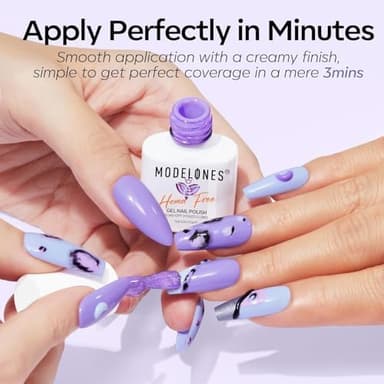 modelones Gel Nail Polish Set, 6 Colors White Blue Shimmer Violet Mermaid Hema Free Purple Summer Glitter Periwinkle Nails Soak Off Led Nail Gel Polish for Women Girl DIY Nail Art Gift - Image 6