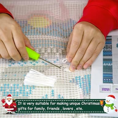 LAPATAIN Latch Hook Kits for DIY Throw Pillow Cover,Needlework Cushion Cover Hand Craft Crochet for Great Family 17X17inch Christmas Hat - Image 4