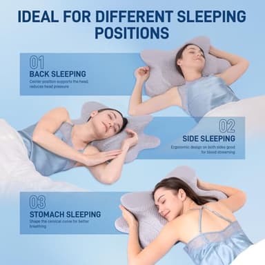 FUNCCUBE Cervical Neck Pillow - Memory Foam Pillow for Pain Relief Sleeping, Ergonomic Neck Support Contour Pillows for Side Back Stomach Sleepers,Orthopedic Breathable Pillowcase, Grey - Image 3