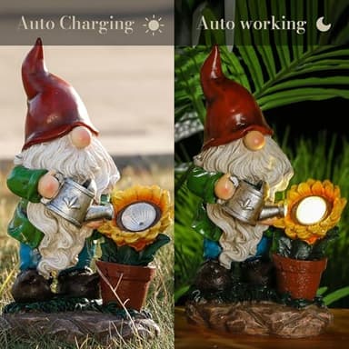 TERESA'S COLLECTIONS Sunflower Garden Gnomes Decorations for Yard with Solar Lights, Cute Resin Garden Sculptures & Statues for Outdoor Patio Lawn Ornaments,Ideal Gifts for Mom Women and Man, 11.4" - Image 5