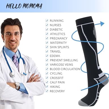 hello momoya Compression Socks for Women Men Circulation Knee High 8 Pairs for Nurses, Running, Travel, Athletic - Image 2
