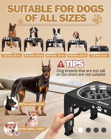 Jovrun Elevated Dog Bowls, Dog Feeder with Stainless Steel Dishes & Slow Feeder Bowl, 5 Heights Adjustable Raised Stand for Medium Large, Food Dishes with Non-Slip Feet - Image 2
