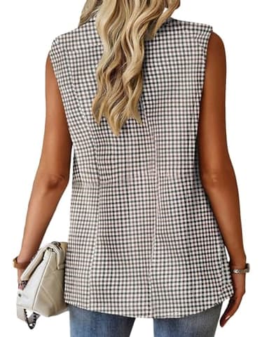 Mina Self Fall Vest Blazer For Women Plaid Houndstooth Tan Oversize Tops Jacket Business Casual Womens Work Outfits Clothes Top Vests Blazers KG L - Image 5