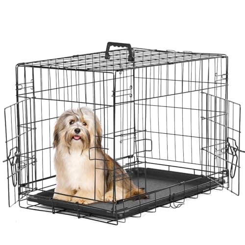 Sweetcrispy 24-Inch Double-Door Iron Dog Crate – Heavy-Duty Metal Kennel with Secure Locks, Foldable Design, & Removable Tray for Easy Cleaning, Durable Pet Cage for Home or Travel - Image 1