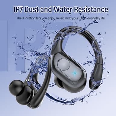 Qecnato Wireless Earbuds Bluetooth 5.4 Headphones 75H Stereo Deep Bass Sports Over Ear Buds with Earhooks, LED Display Bluetooth Earbuds with 4 ENC Mic, IP7 Waterproof Earphone for Running, Black - Image 7