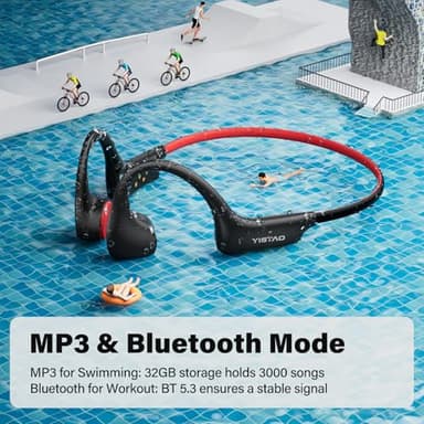 Yistao Bone Conduction Headphones, Open Ear Headphones Wireless Earphones, 32GB MP3, 8 Hours Playtime, Bluetooth 5.3, IP68 Waterproof Earphones for Running and Fitness Workout - Red - Image 5