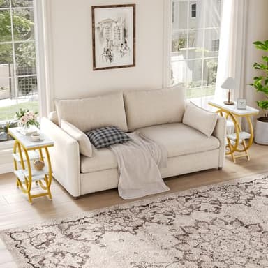 LITTLE TREE End Table, 4-Tier Narrow Faux Marble Side Table with Large Storage Space, Modern Nightstand and Bedside Table for Living Room, Home Office, Bedroom, White and Gold - Image 3