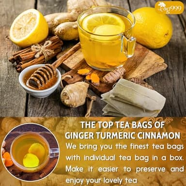 TOG999, Premium 20 Tea Bags Turmeric, Ginger, Cinnamon, 100% Natural, Hand-made Blend of Turmeric, Ginger, and Cinnamon Herbal Tea. Eco-conscious Tea Bags. No Sugar, No Caffeine, No Gluten, Vegan. - Image 8