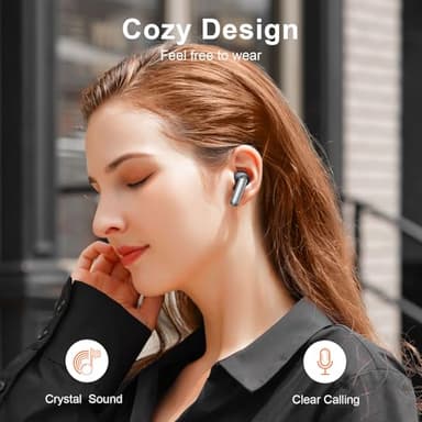 ZIUTY Wireless Earbuds, 2025 Bluetooth Headphones, 50hrs Stereo Deep Bass Ear Buds with Power Display Charging Case, buit in Mic, IPX5 Waterproof Headset for for iPhone Andriod Phones - Space Grey - Image 4