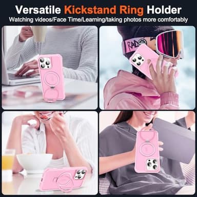 SKYLMW Compatible with iPhone 16 Pro Case with Invisible Magnetic O-Ring Stand Military-Grade Translucent Case for iPhone 16 Pro 6.3" [Compatible with Mag-Safe][Great Grip Feeling], Pink - Image 5