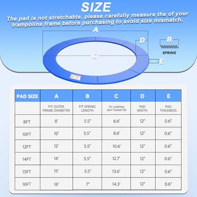 K KENSONE Trampoline Replacement Safety Pad, 15ft Trampoline Spring Cover with Foam Padding, No Holes for Poles, Round, Blue - Image 6