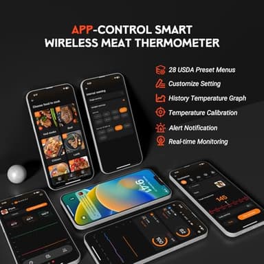 Wireless Meat Thermometer - 5G Wi-Fi and 5.4 Bluetooth Meat Thermometer Digital Wireless for Grilling and Smoking with IP67 Dual Probes and Backlight LCD Display for BBQ, Smoker, Oven, Grill - Image 5