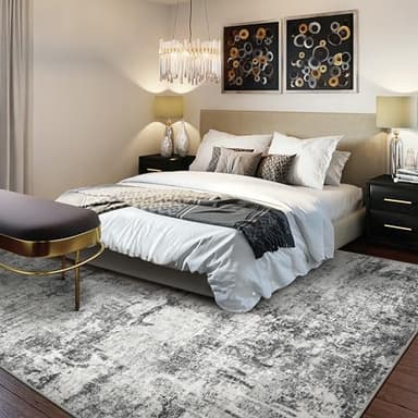 DMOYEST Living Room Area Rugs - 6x9 Abstract Large Soft Indoor Washable Rug Neutral Modern Low Pile Carpet for Bedroom Dining Room Farmhouse Home Office - Grey - Image 2