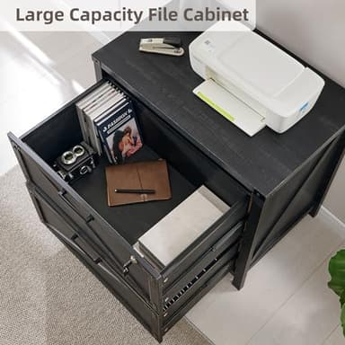 JXQTLINGMU 2 Drawer Farmhouse File Cabinet, Lateral Filing Cabinet with Lock for Home Office, Compatible Legal Letter A4 F4 Size, Black - Image 4