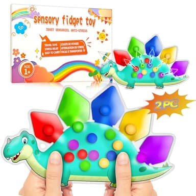 2PC Dinosaur Color Sorting Sensory Toys, Montessori Toys for Toddler Fine Motor Skill Game Learning Activities Quiet Calm Down Fidgets for Classroom Stocking Stuffers for 3 4 5 Year Old Boy Travel Toy - Image 1