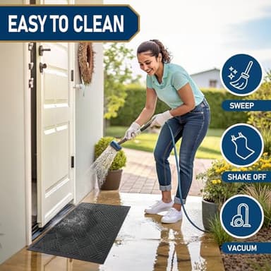 Smiry Front Door Mat Outside Entrance, Heavy Duty Outdoor Indoor Natural Rubber Doormat, Non Slip, Trap Dirt and Moisture, Easy Clean, Low Profile Patio Porch Entryway Mat, 59x23, Black - Image 6