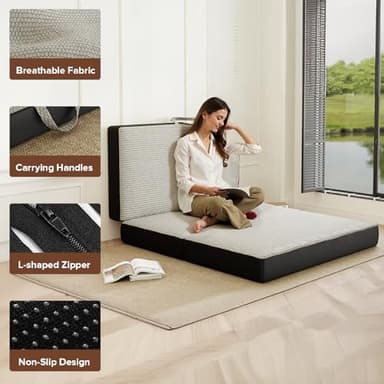 ROXGOX Memory Foam Trifold Mattress - Twin Portable Floor Bed 4 Inch, Foldable Mat with Washable Cover, Handle & Non-Slip Bottom, for RV, Travel, Camping, Yoga, 75"x38"x4" - Image 6